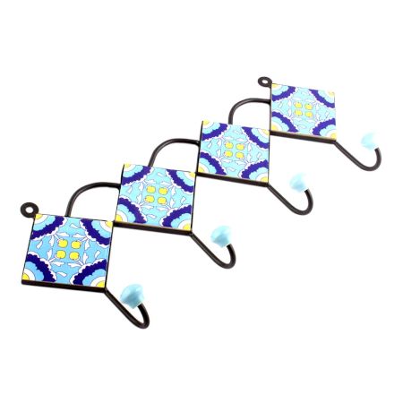 Turquoise Ceramic Floral Tiles Hooks